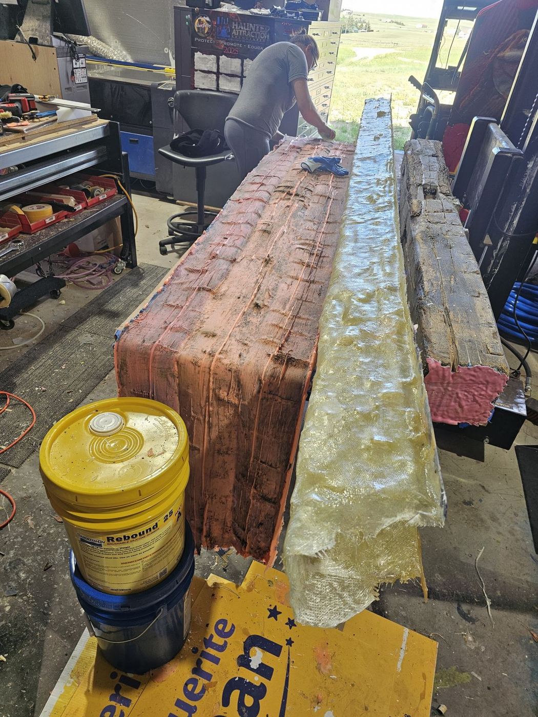 The finished mold next to the original beam